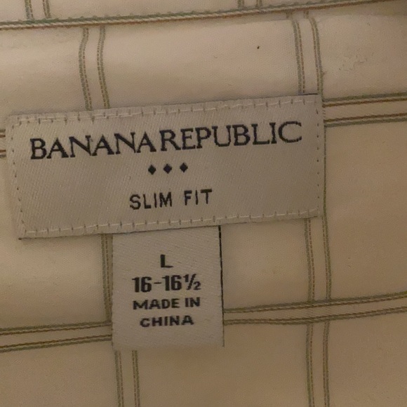 Banana Republic Men’s slim fit size L green and white patterned button down - Picture 4 of 8